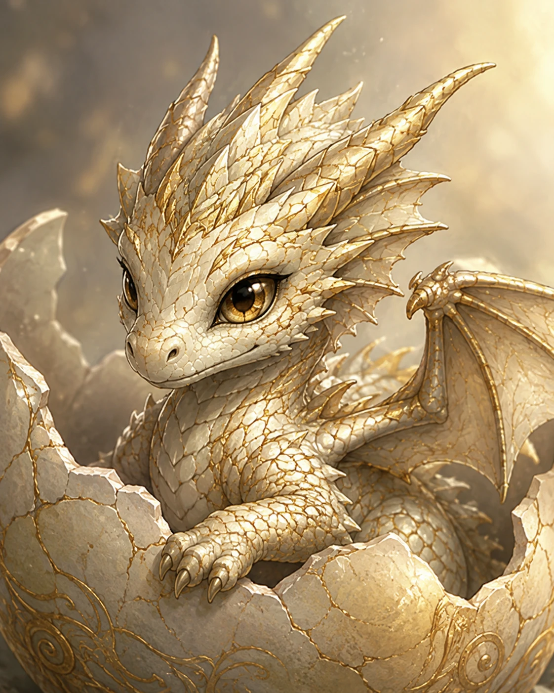 A gold hatchling opening its eyes after hatching